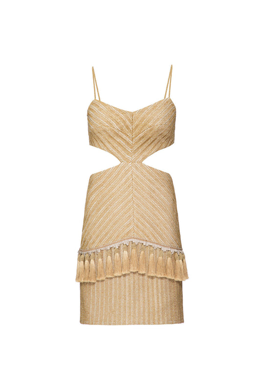 VESTIDO CURTO TASSEL ENTREMEIO TIPPI DOURADO