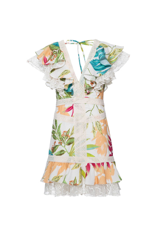 VESTIDO CURTO BABADO TROPICÁLIA OFF WHITE