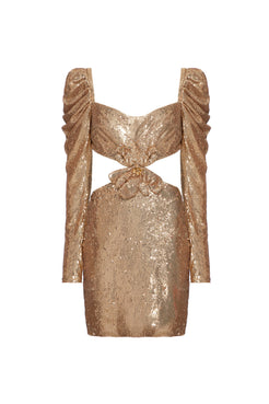 VESTIDO CURTO MANGAS FAIR LADY DOURADO