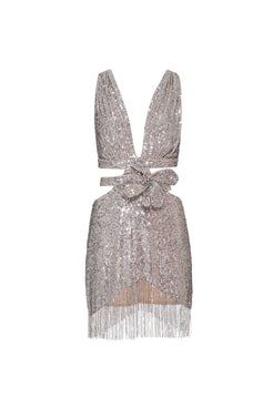 VESTIDO CURTO FRANJAS FAIR LADY PRATA