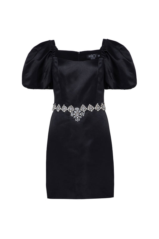 VESTIDO CURTO MANGAS BUFANTES PARTY TATE PRETO