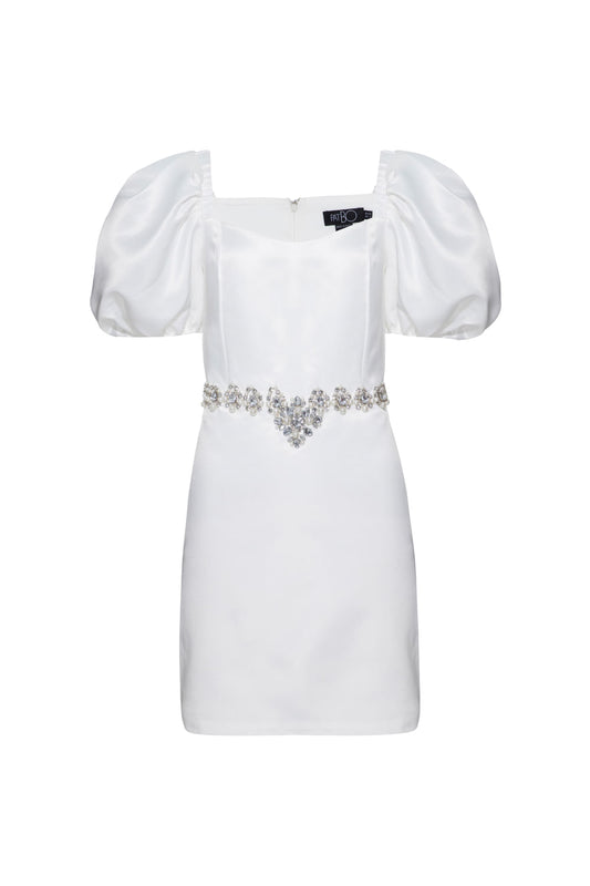 VESTIDO CURTO MANGAS BUFANTES PARTY TATE OFF WHITE