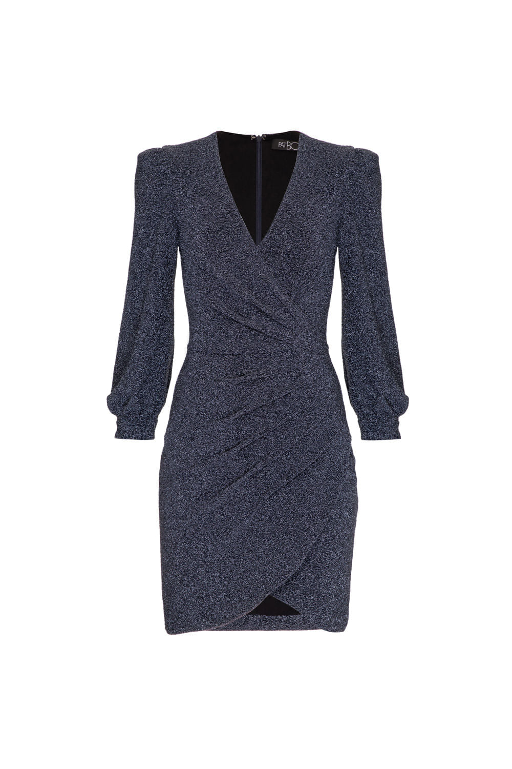 VESTIDO CURTO PREGAS LUREX BARDOT GRAFITE