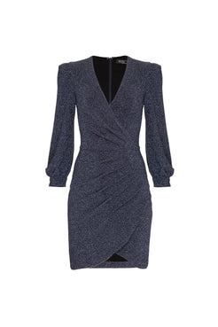VESTIDO CURTO PREGAS LUREX BARDOT GRAFITE