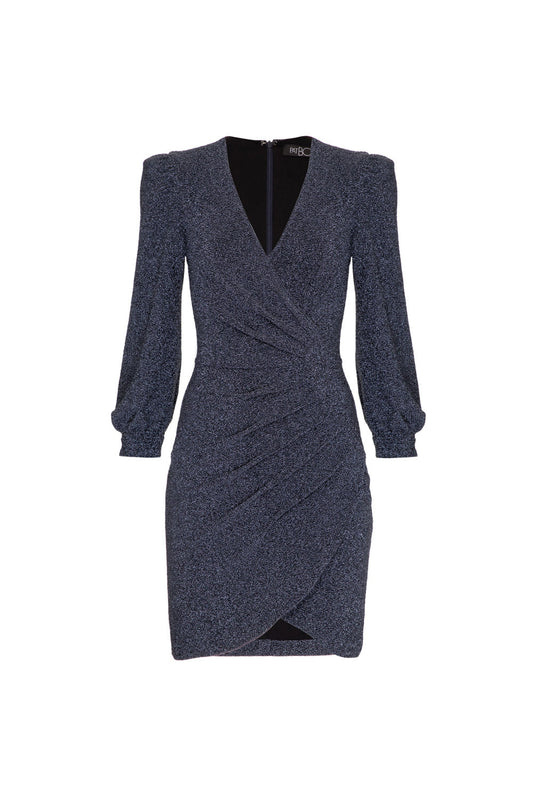 VESTIDO CURTO PREGAS LUREX BARDOT GRAFITE