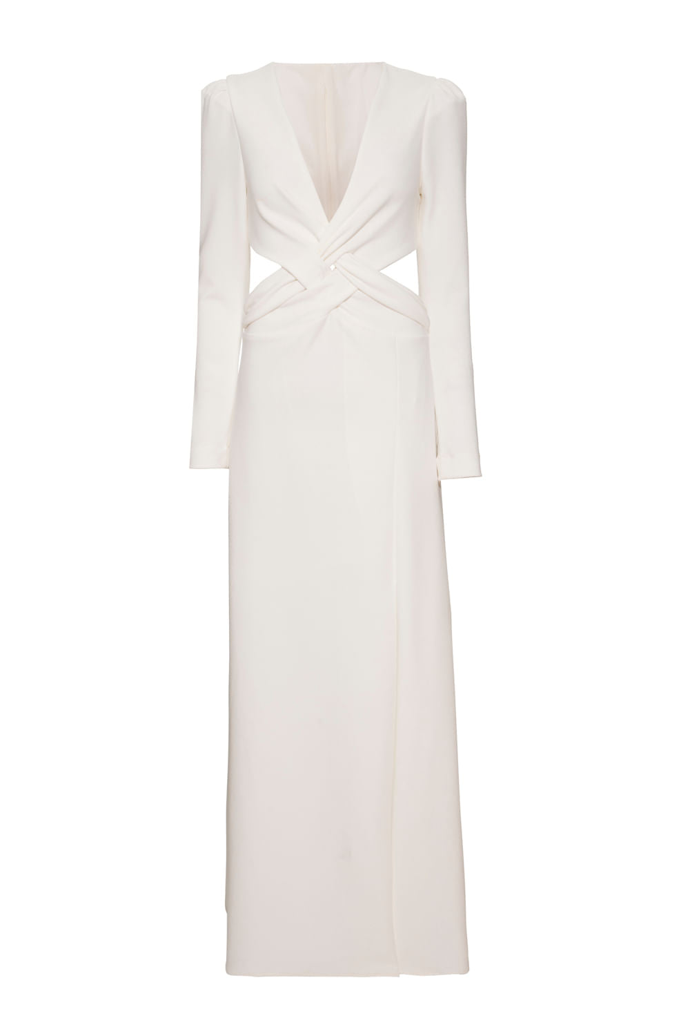 VESTIDO LONGO DECOTE TRANÇADO CREPE CHAIN OFF WHITE