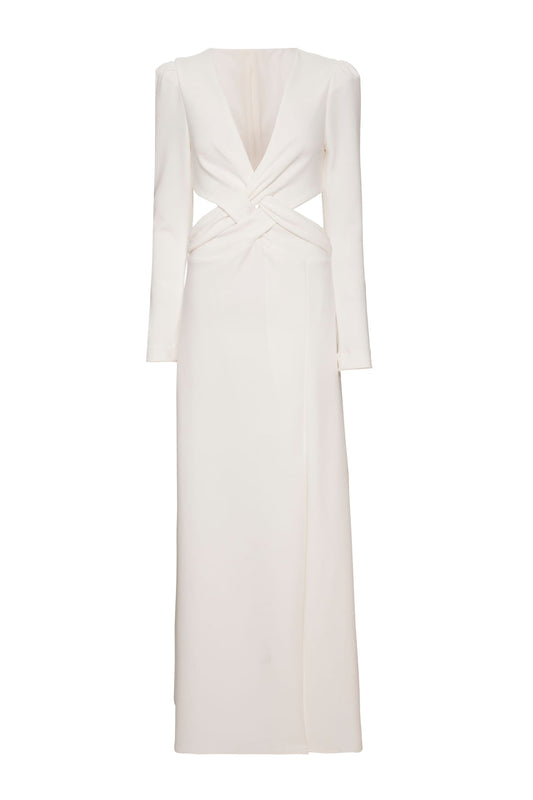 VESTIDO LONGO DECOTE TRANÇADO CREPE CHAIN OFF WHITE