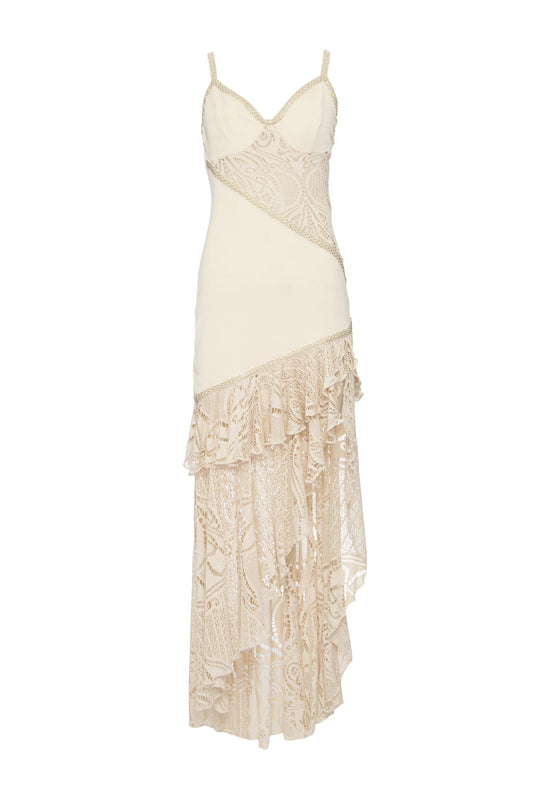VESTIDO LONGO FENDA ASSIMÉTRICO MALHA BASEL OFF WHITE