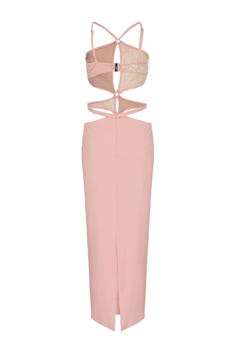 VESTIDO LONGO BUSTO BORDADO CREPE CRYSTAL NUDE