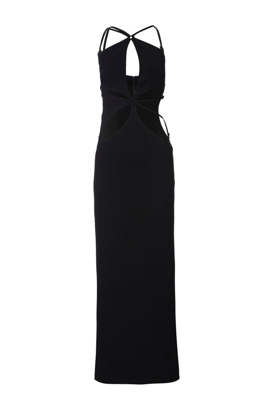 VESTIDO LONGO RECORTES FRONTAIS MALHA BASEL PRETO
