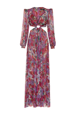 VESTIDO LONGO ARGOLA GARDEN COSMOS ROSA