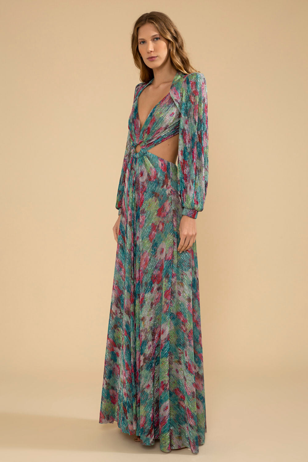 VESTIDO LONGO ARGOLA GARDEN COSMOS VERDE