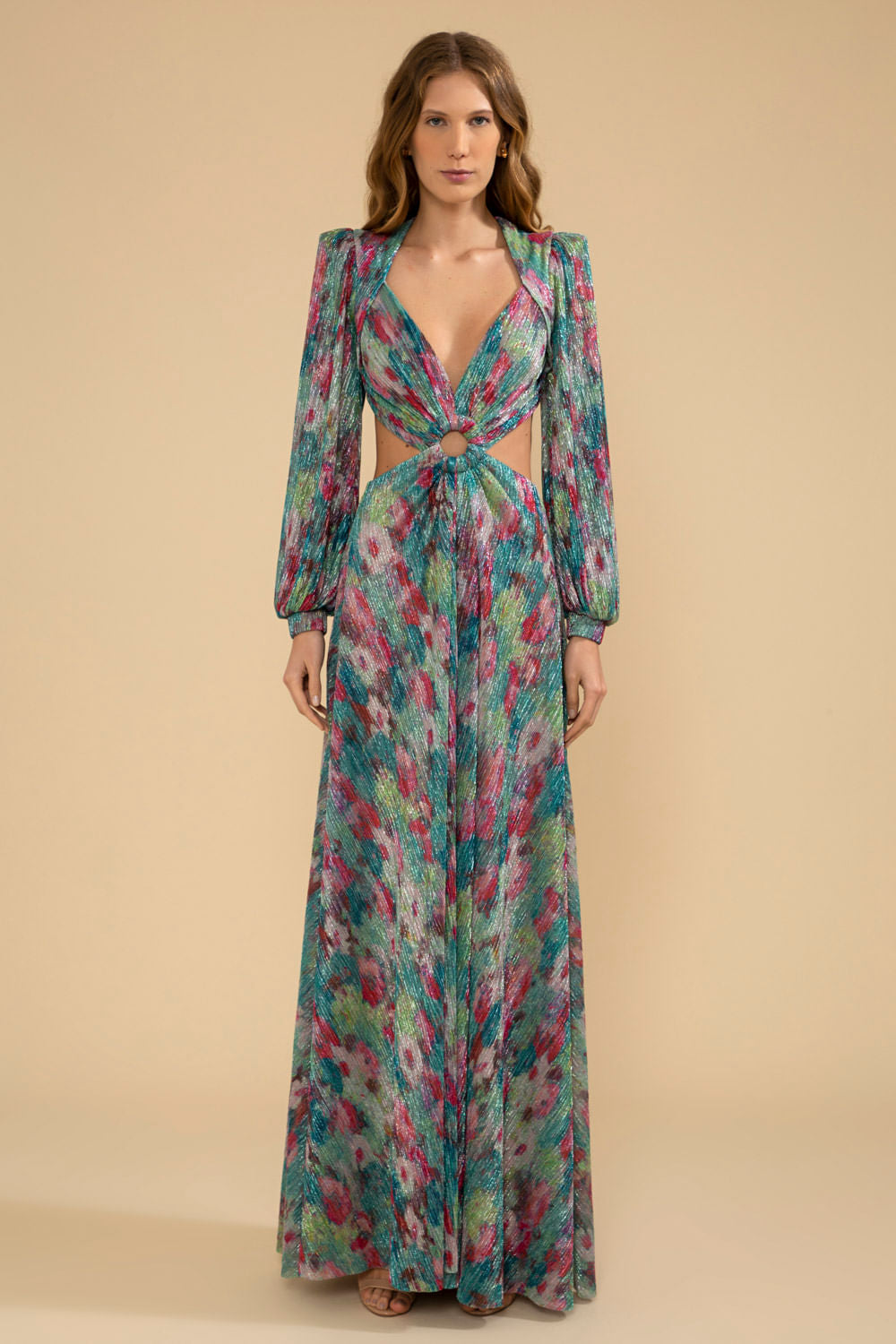 VESTIDO LONGO ARGOLA GARDEN COSMOS VERDE