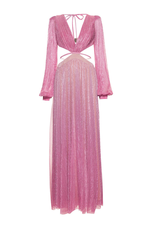 Vestido longo recortes lurex twiggy rosa