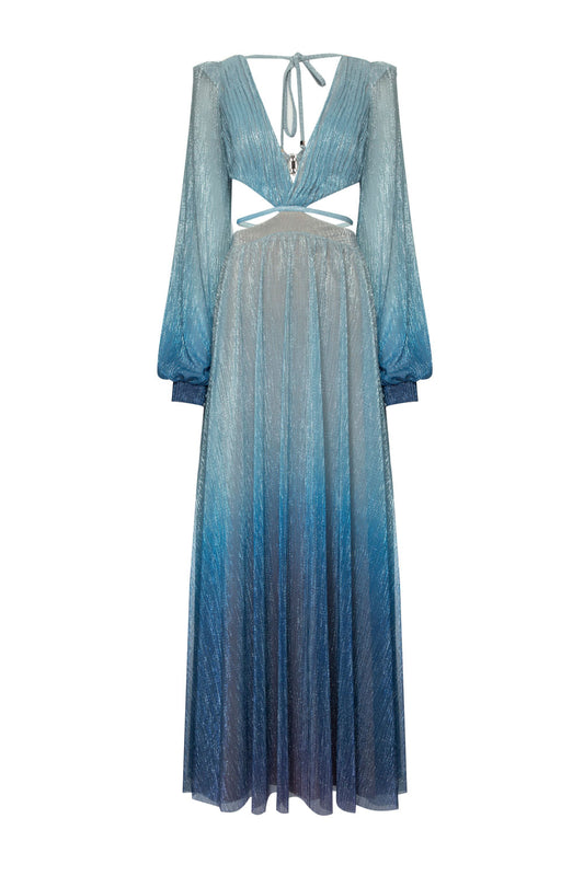 VESTIDO LONGO RECORTES LUREX TWIGGY AZUL