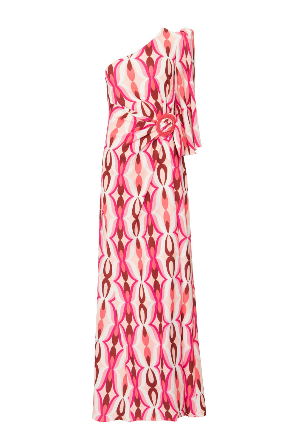 VESTIDO LONGO MANGA ÚNICA TWIST ROSA