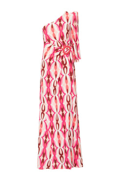 VESTIDO LONGO MANGA ÚNICA TWIST ROSA