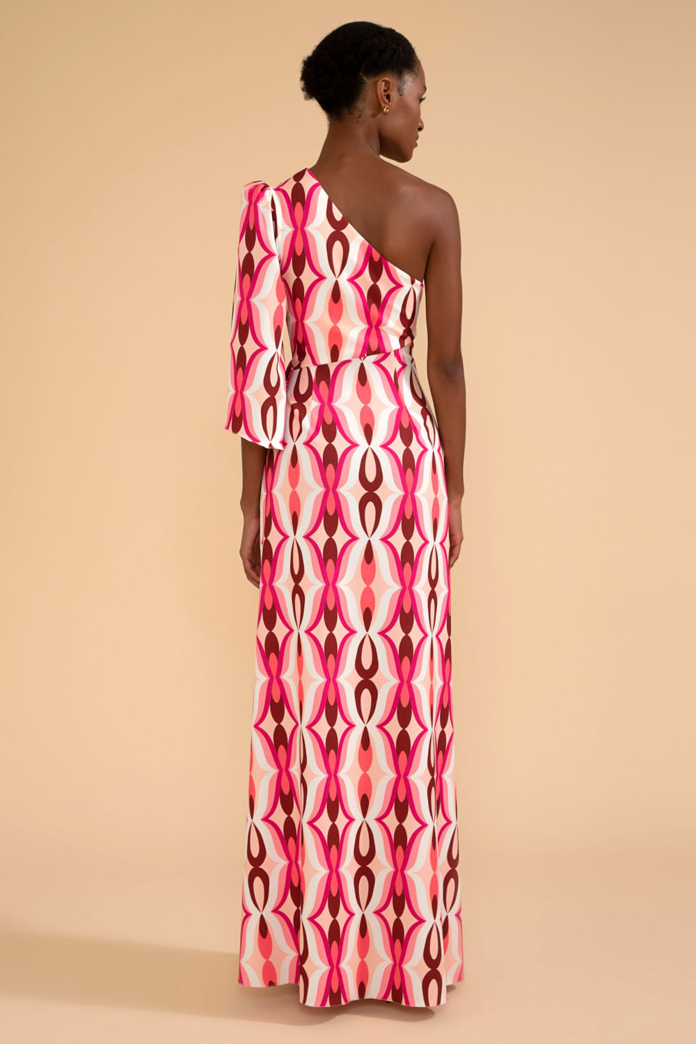 VESTIDO LONGO MANGA ÚNICA TWIST ROSA