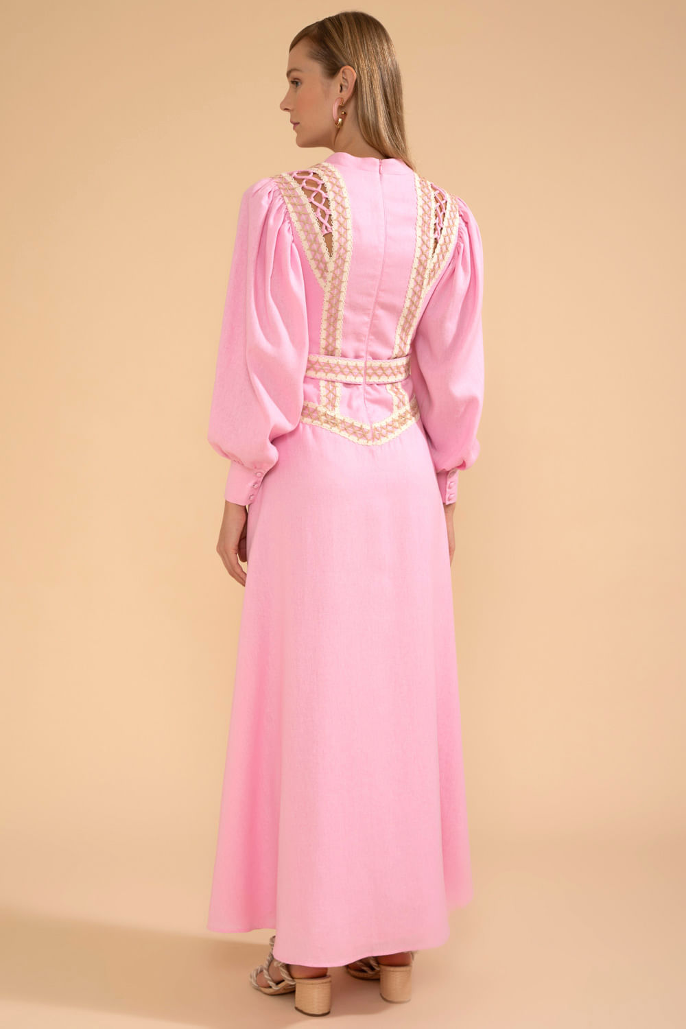 VESTIDO LONGO ENTREMEIO LINHO FRENCH ROSA