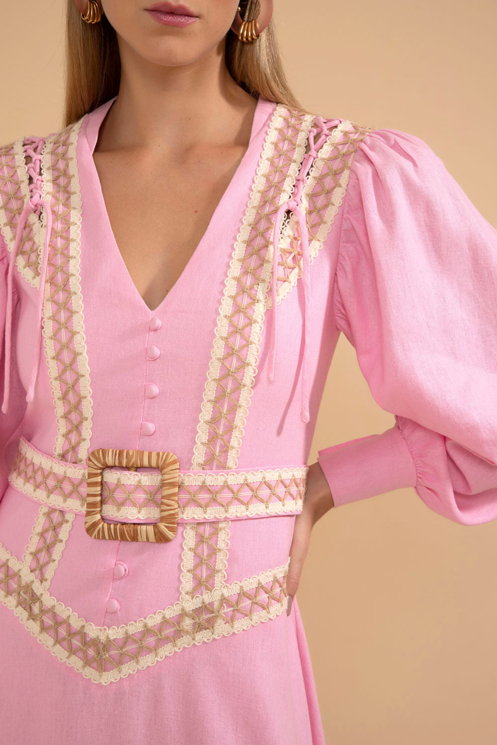 VESTIDO LONGO ENTREMEIO LINHO FRENCH ROSA