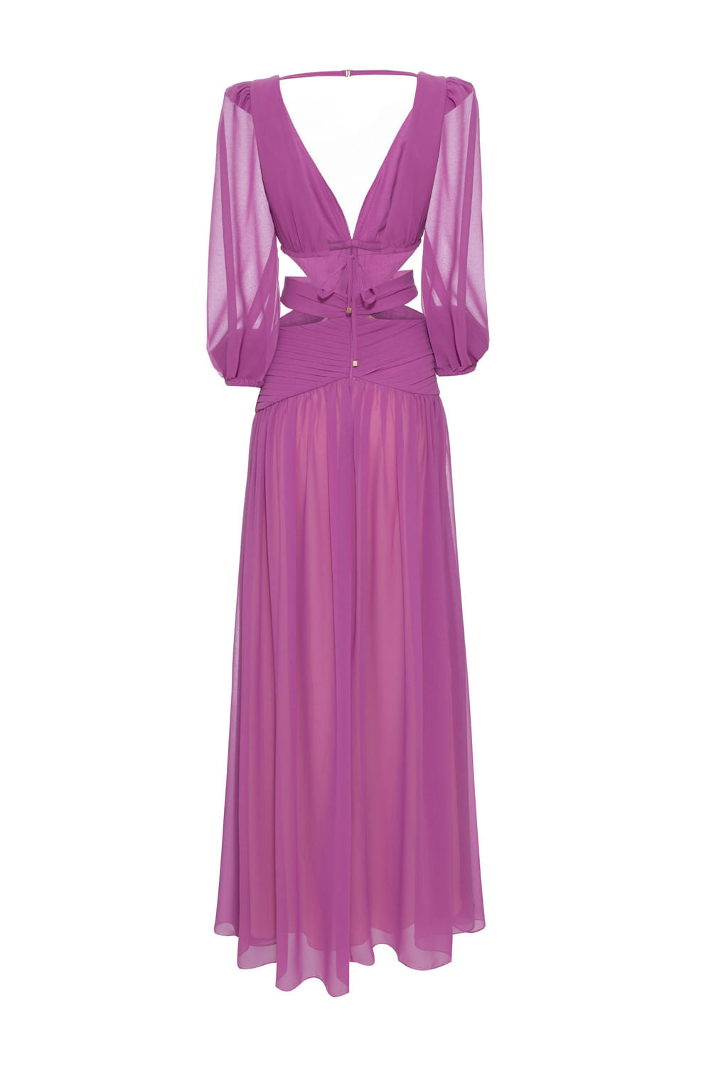 VESTIDO LONGO RECORTES ARGOLA CHIFFON ÍRIS LILAS