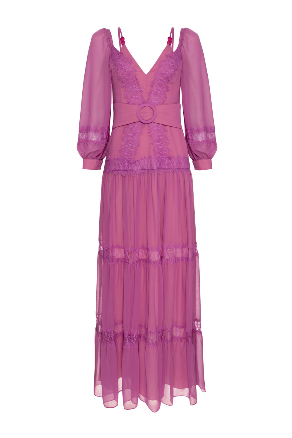 VESTIDO LONGO BOTÕES CHIFFON ÍRIS LILAS