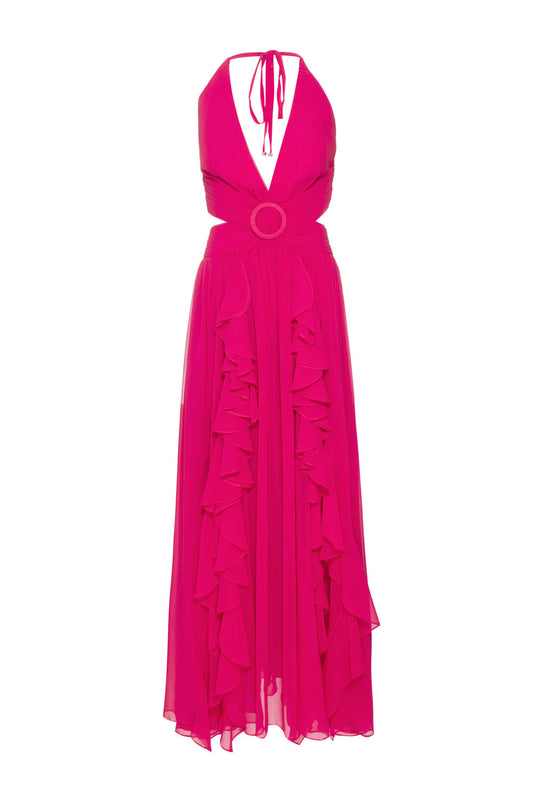 VESTIDO LONGO BABADOS CHIFFON ÍRIS PINK