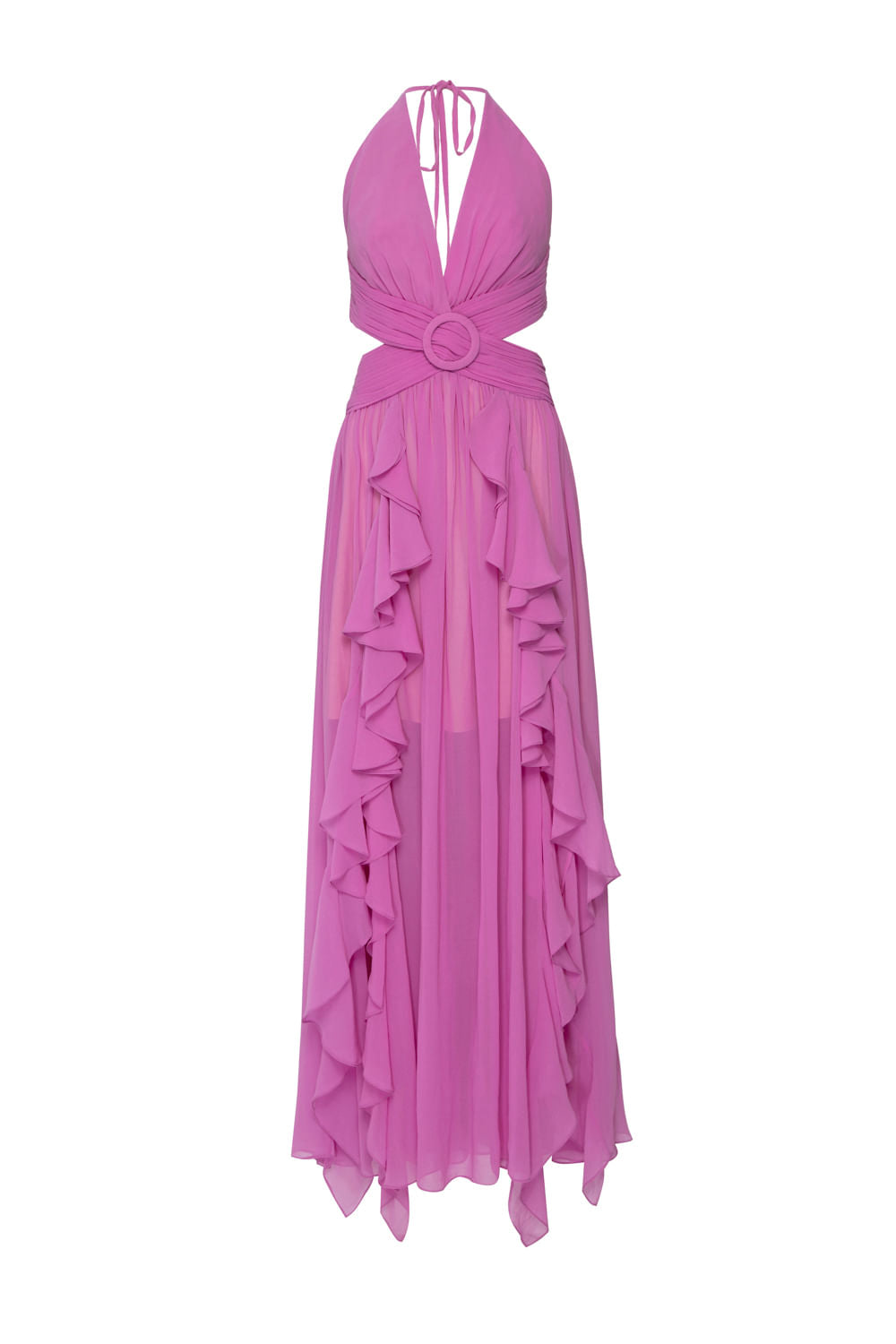 VESTIDO LONGO BABADOS CHIFFON ÍRIS LILAS