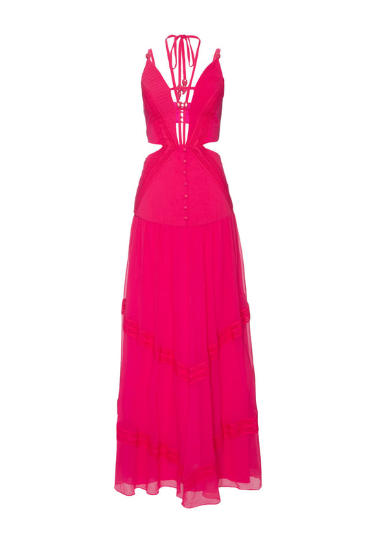 VESTIDO LONGO DECOTE TIRAS CHIFFON ÍRIS PINK