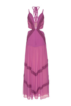 VESTIDO LONGO DECOTE TIRAS CHIFFON ÍRIS LILAS