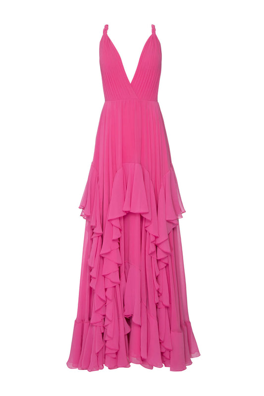 VESTIDO LONGO SAIA ASSIMÉTRICA CHIFFON ÍRIS PINK
