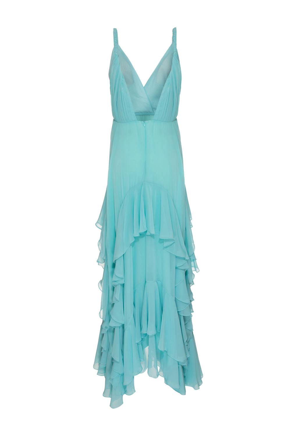 VESTIDO LONGO SAIA ASSIMÉTRICA CHIFFON ÍRIS AZUL