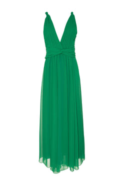 VESTIDO LONGO DECOTE DRAPEADO CHIFFON ÍRIS VERDE