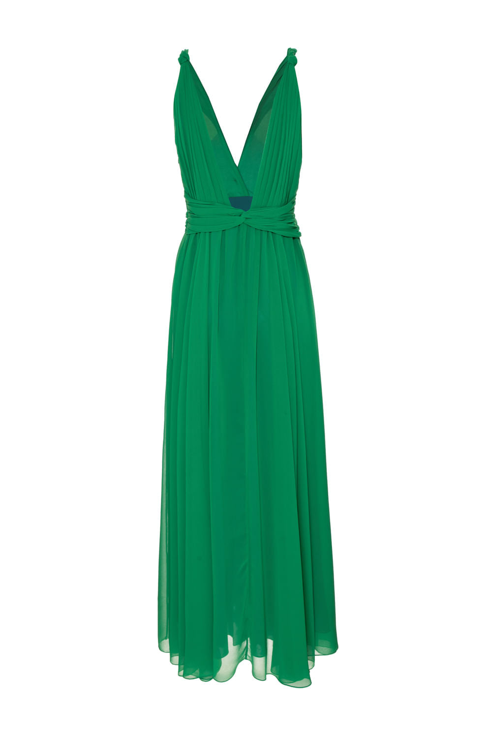 VESTIDO LONGO DECOTE DRAPEADO CHIFFON ÍRIS VERDE