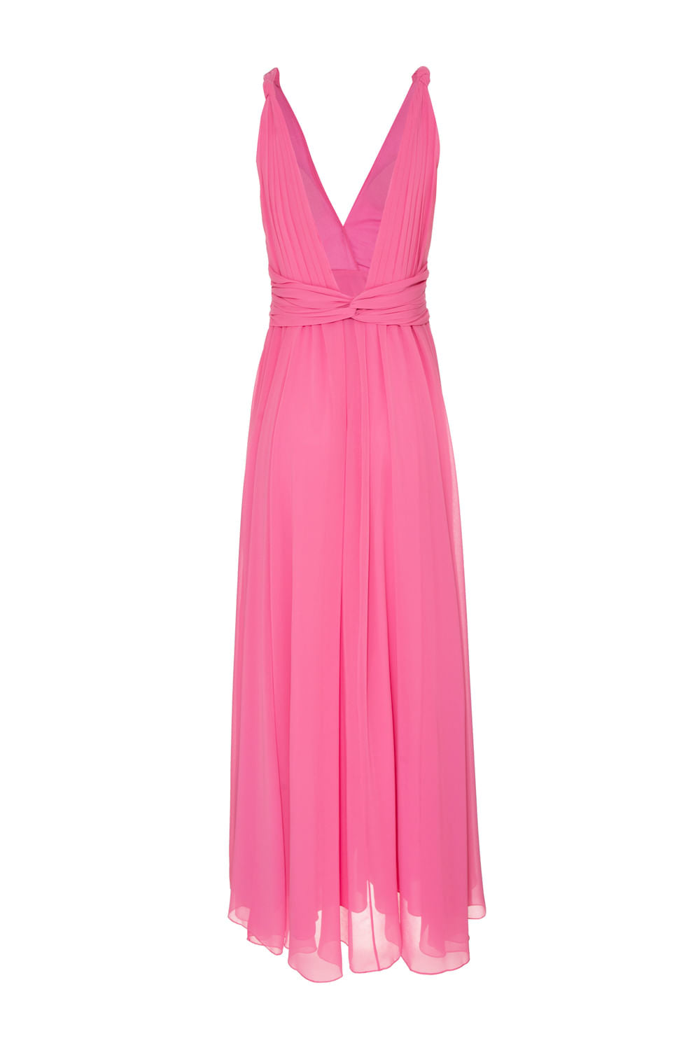 VESTIDO LONGO DECOTE DRAPEADO CHIFFON ÍRIS ROSA