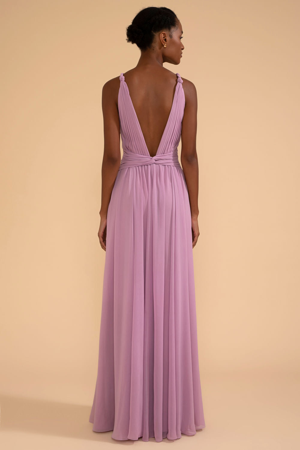 VESTIDO LONGO DECOTE DRAPEADO CHIFFON ÍRIS LILAS