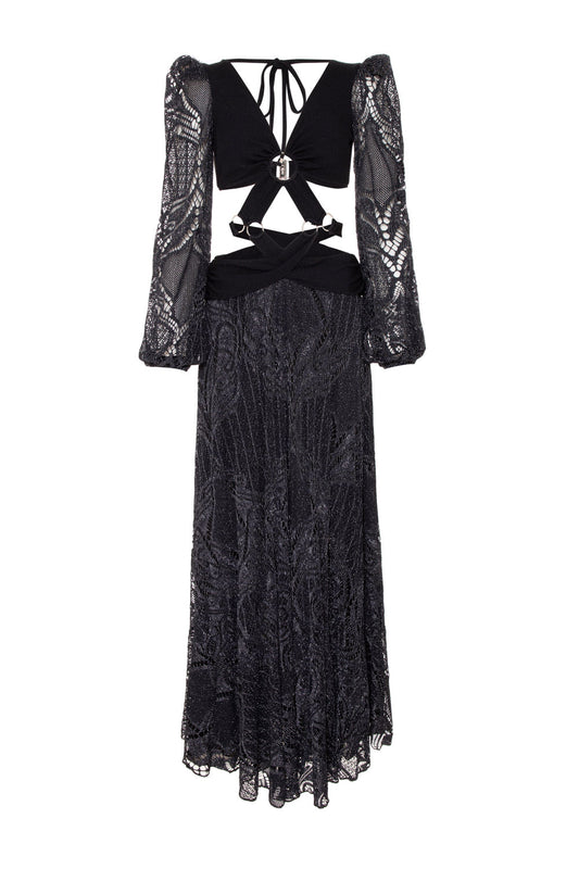 VESTIDO LONGO ARGOLAS MANGA LONGA MALHA BASEL PRETO