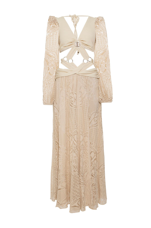 VESTIDO LONGO ARGOLAS MANGA LONGA MALHA BASEL OFF WHITE