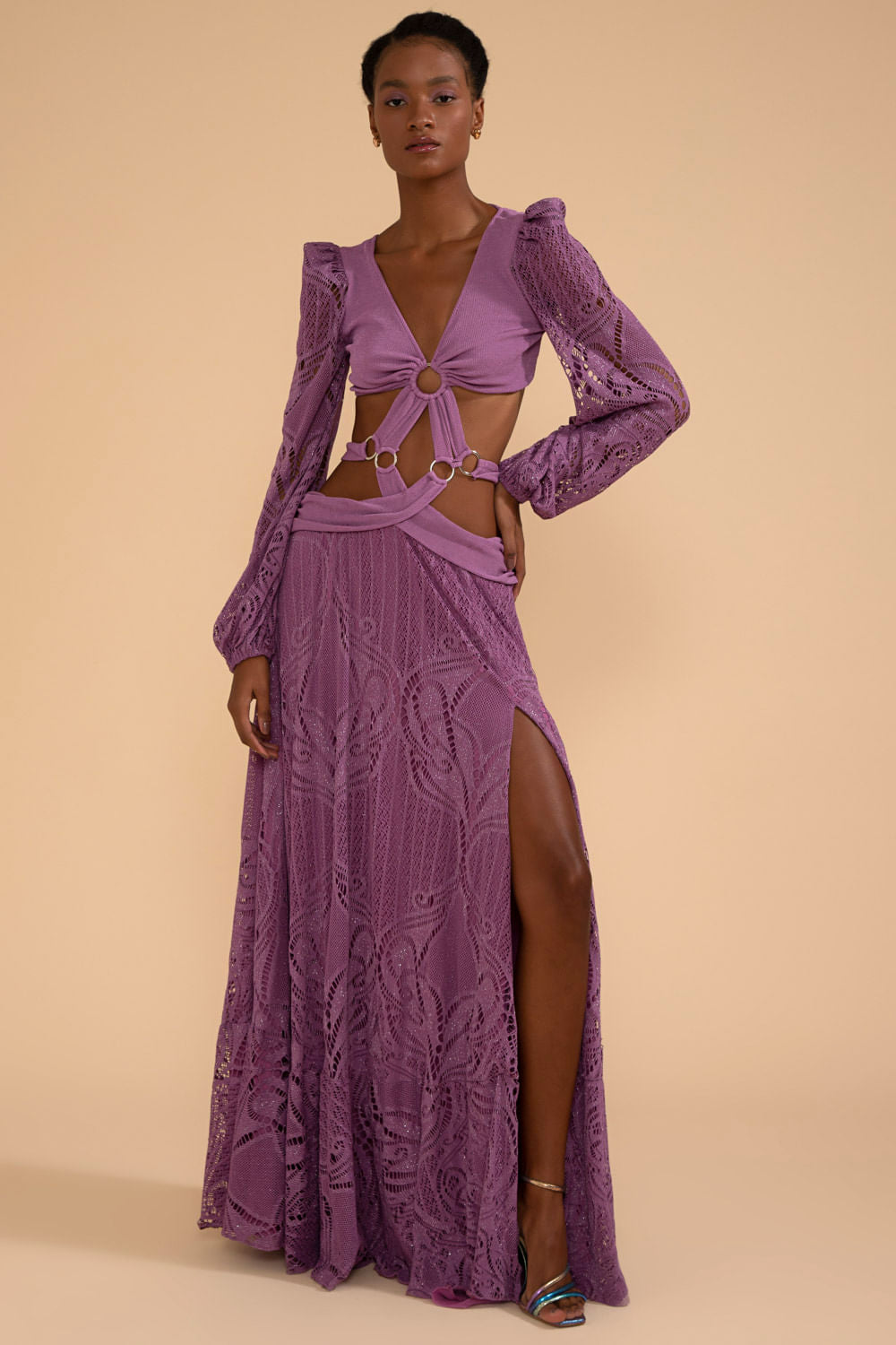 VESTIDO LONGO ARGOLAS MANGA LONGA MALHA BASEL LILAS