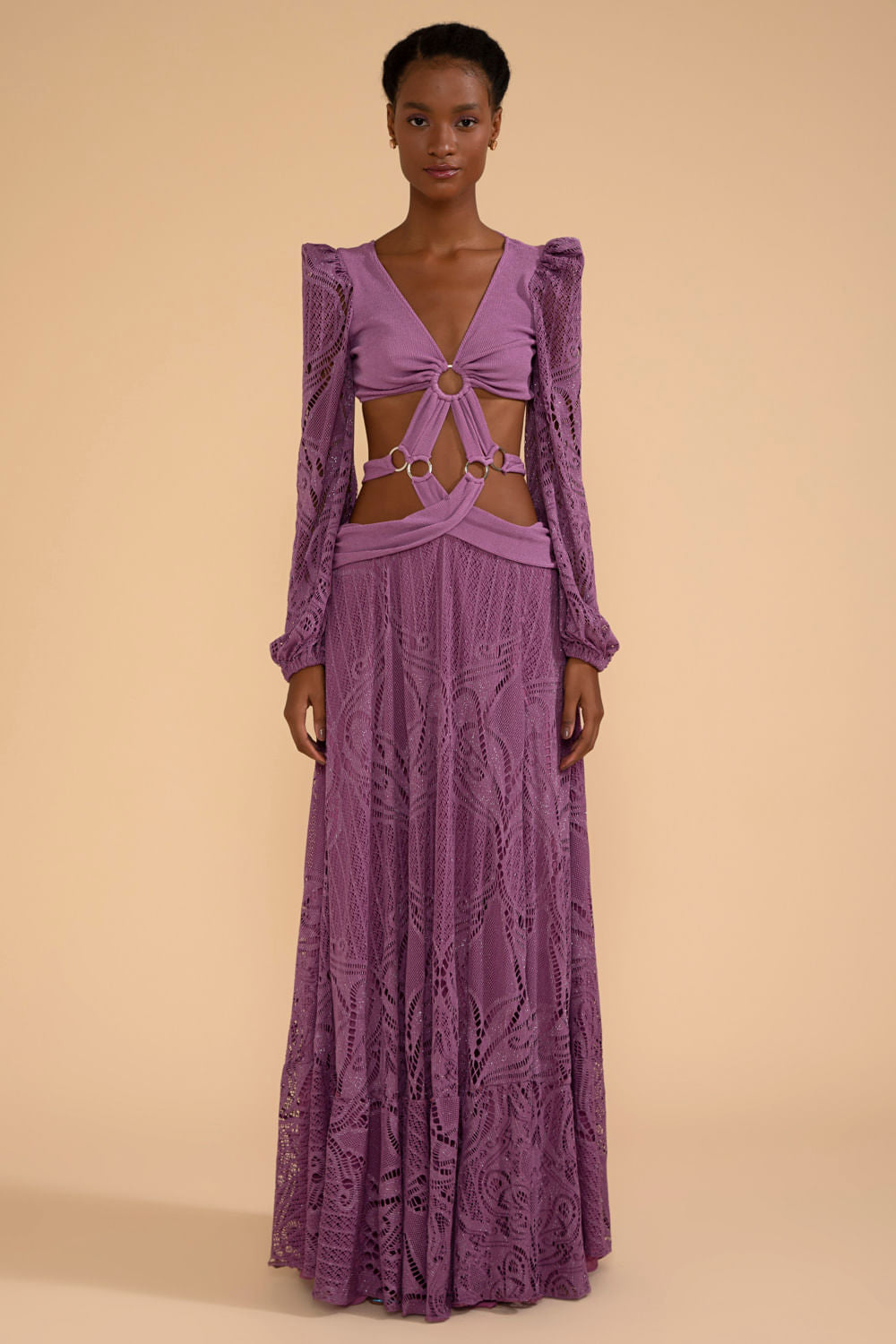 VESTIDO LONGO ARGOLAS MANGA LONGA MALHA BASEL LILAS