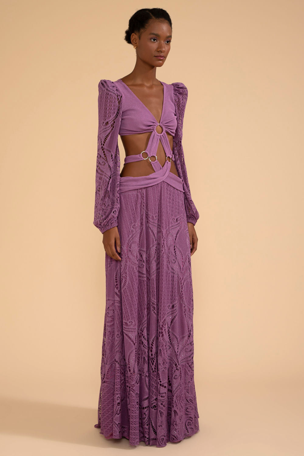 VESTIDO LONGO ARGOLAS MANGA LONGA MALHA BASEL LILAS