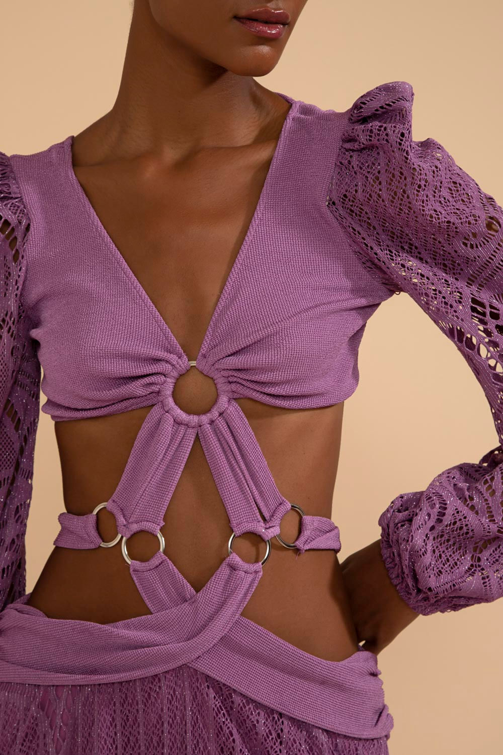 VESTIDO LONGO ARGOLAS MANGA LONGA MALHA BASEL LILAS