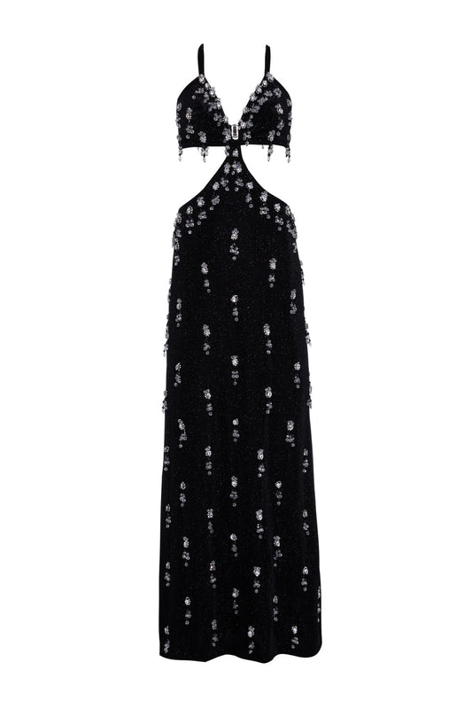 VESTIDO LONGO SPARKLY VELVET PRETO