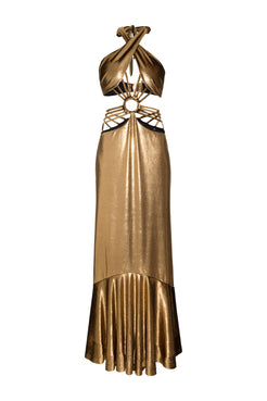VESTIDO LONGO ARGOLA GOLDEN VELVET DOURADO