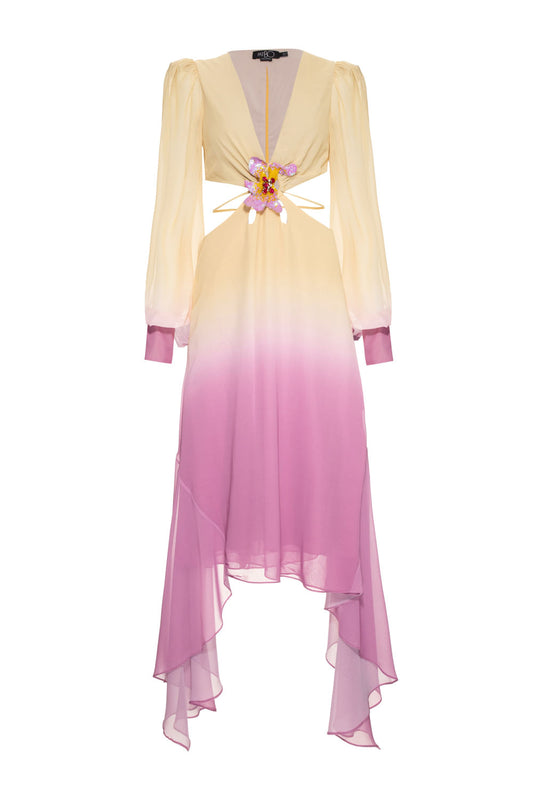 VESTIDO LONGO ASSIMÉTRICO DEGRADÊ CATHERINE LILAS