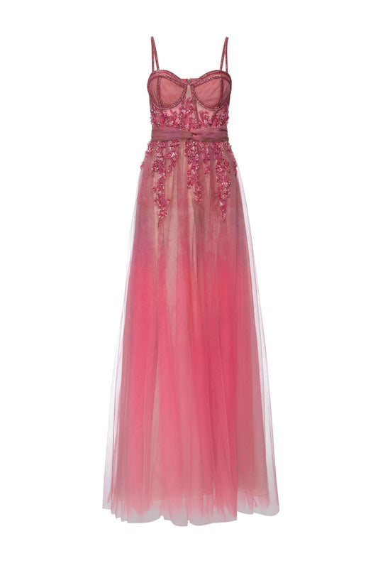 VESTIDO LONGO CORSET BORDADO COTTON CANDY ROSA