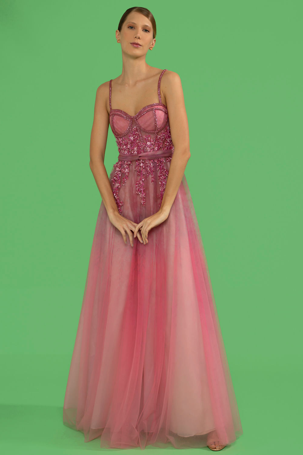 VESTIDO LONGO CORSET BORDADO COTTON CANDY ROSA