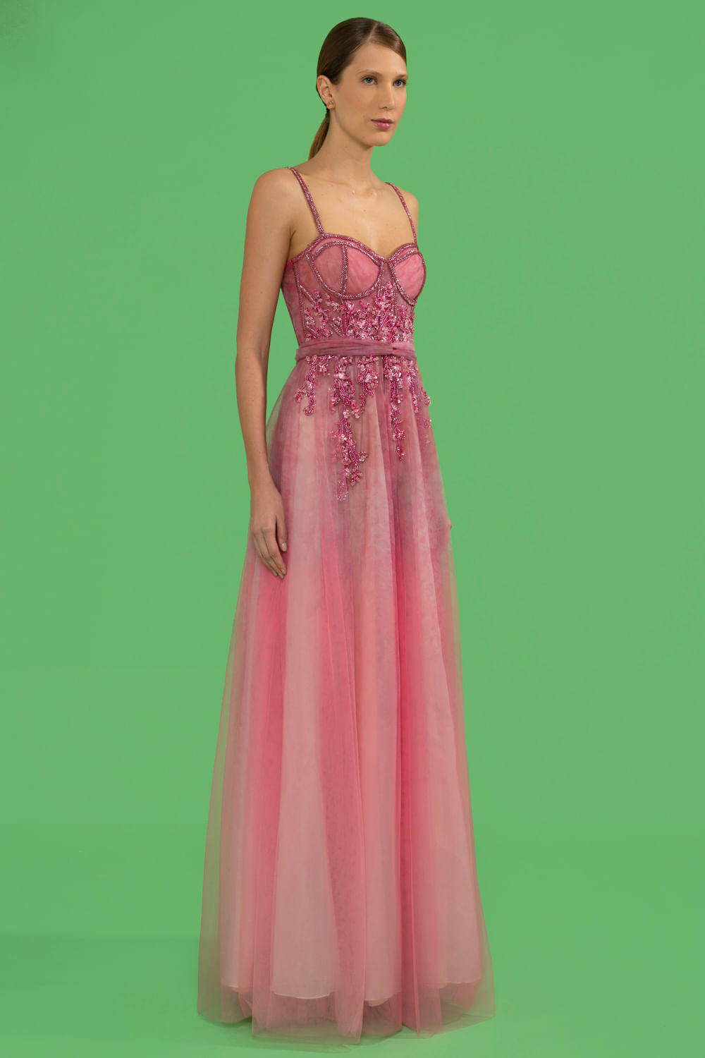 VESTIDO LONGO CORSET BORDADO COTTON CANDY ROSA