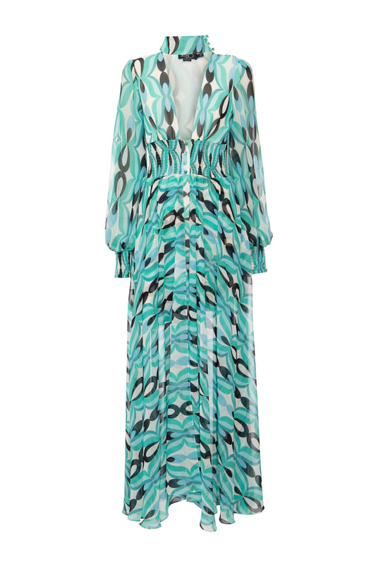 VESTIDO LONGO GOLA TWIST VERDE