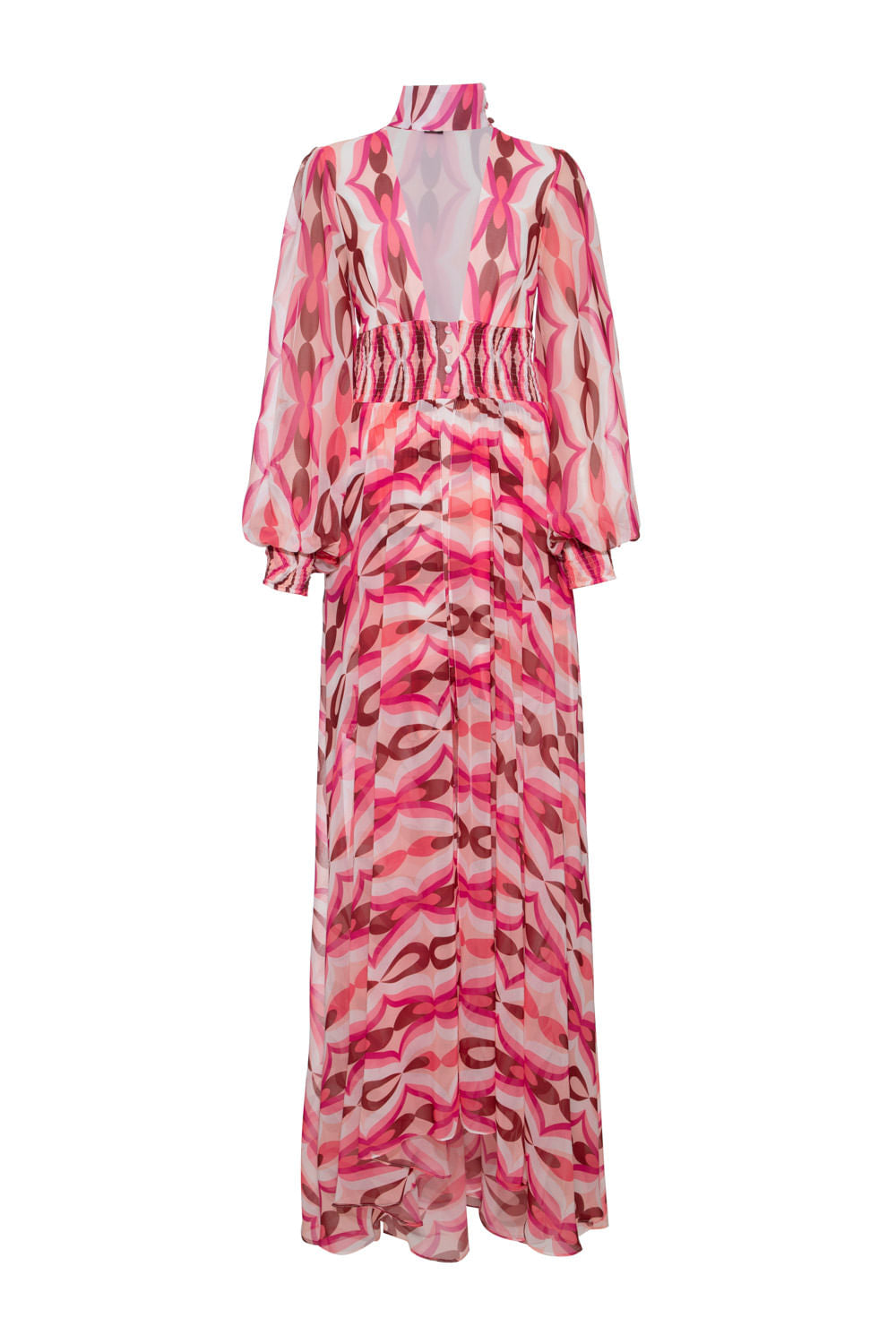 VESTIDO LONGO GOLA TWIST ROSA